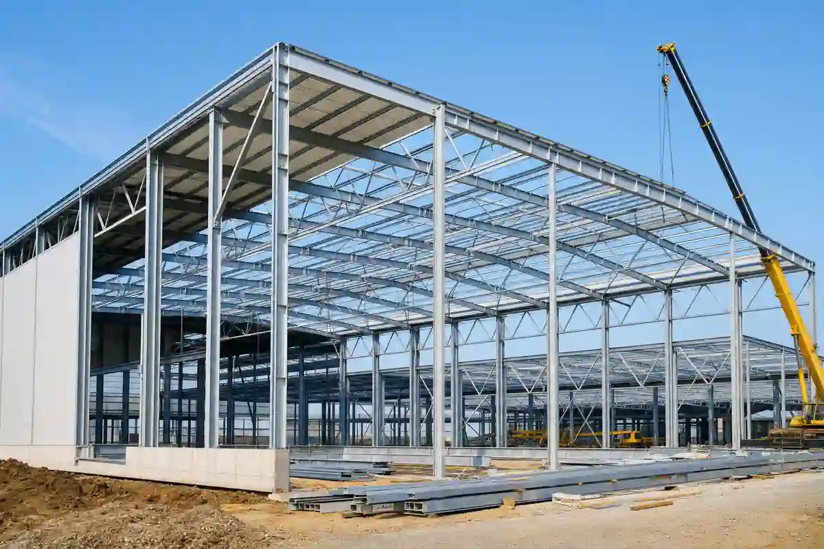 Steel structure construction for machine halls and warehouses